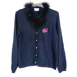 Vintage Y2K Dragon Emblem Carducci Italy Black Rabbit Fur Trim Size M